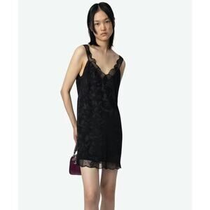 Zadig & Voltaire Renelle Jacquard 100% Silk Mini Dress Noir Size L